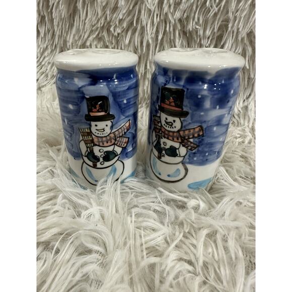 VTG Christmas Salt Pepper Shakers Snowman‎ Scene Tabletops Unlimited Winterland - Picture 1 of 4